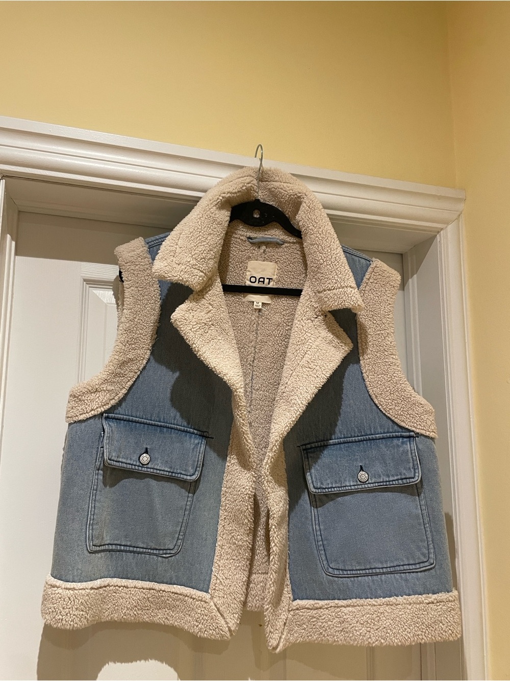 Oat New York sherpa Denim Vest Bohemian Layering M